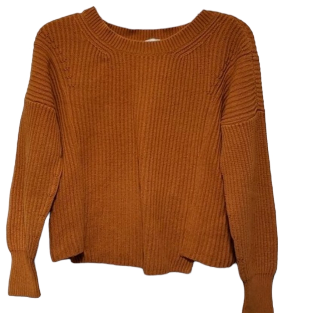 Cabi Mustard Bell Long Sleeve Crochet Knit Sweater